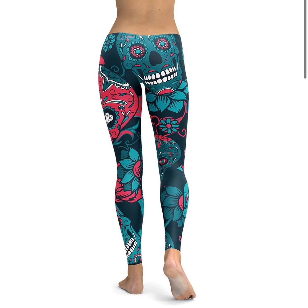 GEARBUNCH Blue Sugar Skull Leggings - Picture 4 of 7